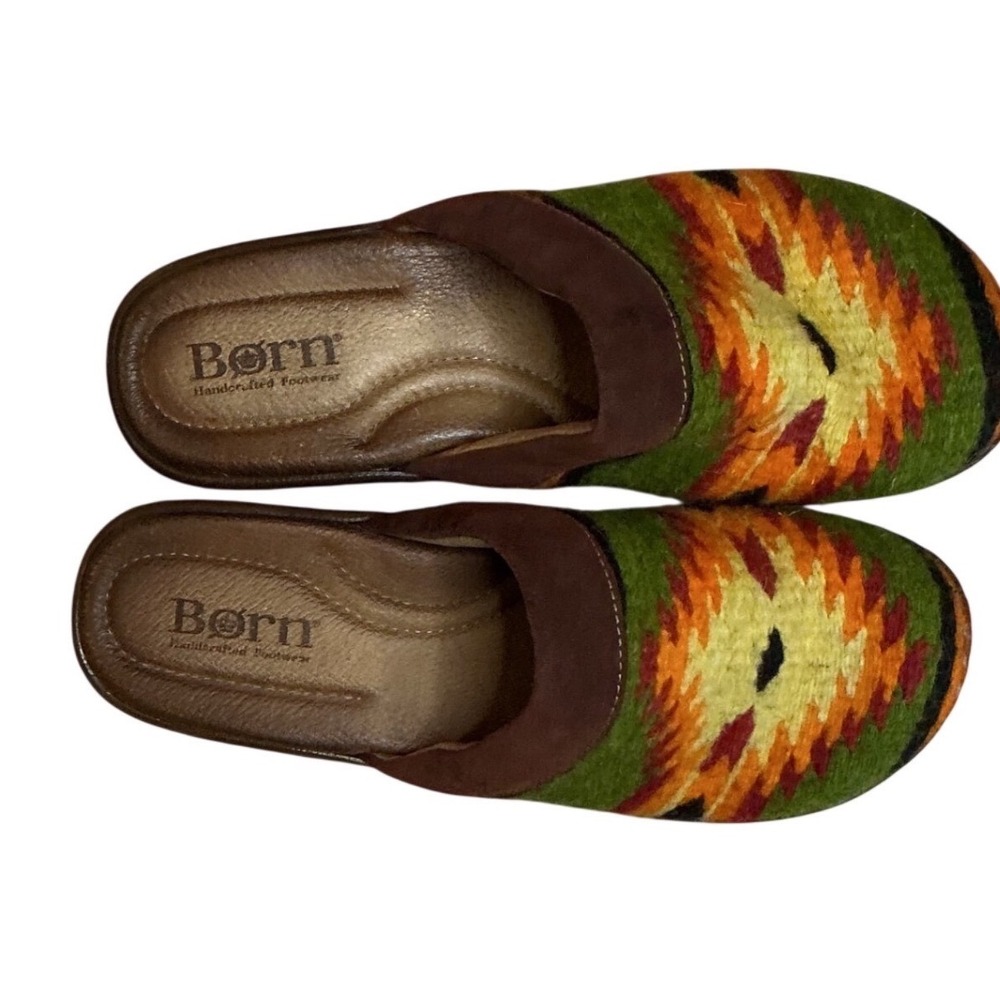 Born Leather Clogs Southwestern Tapestry Wool Festival Boho Y2K Sz 7 EU 38